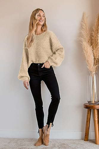 Jumppmile Women's Cropped Sweater Top Crewneck Long Sleeve Knit Fall Pullover Sweater2