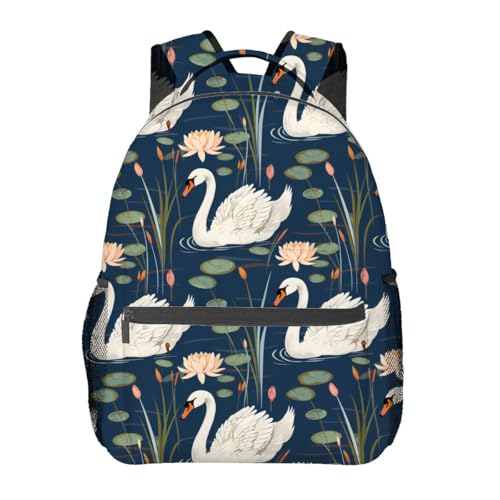Swan Lake Pattern Backpack, Travel Laptop School Polyester Graceful Swans Backpacks for Women Kids, Sports Work Back Pack Casual Daypack, Lightweight Rucksack Gifts for Hiking Gym Camping