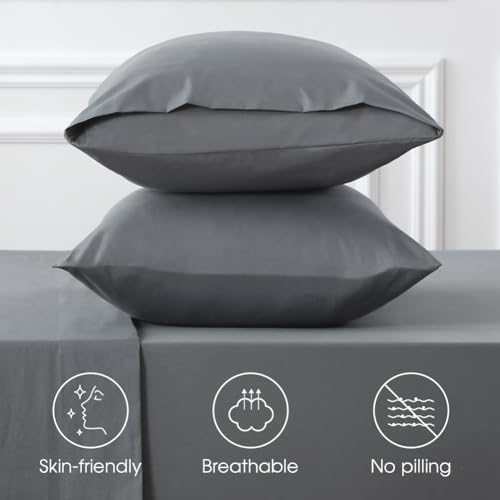 HYPREST Extra Deep Pocket Cal King Sheet Sets Fits 18"-24" in Deep Mattress -100% Cotton California King Sheet Set, Grey Hotel Luxury Soft Wrinkle Free Cooling Sheet Sets Deep Pocket