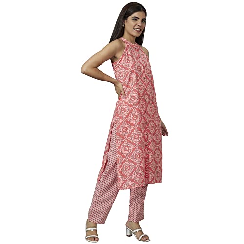 Image of Globus Women Ivory Floral Print A-Line Kurta Set With Trouser-3638388001