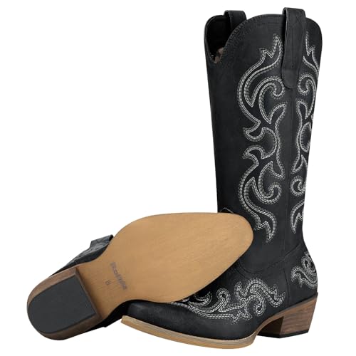 Image of HISEA Rollda Cowboy Boots for Women Cowgirl Boots with Snip Toe Mid-Calf