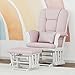 Storkcraft Tuscany Custom Glider and Ottoman with Free Lumbar Pillow (White/Pink Blush Swirl) - Cleanable Upholstered Comfort Rocking Nursery Chair with Ottoman