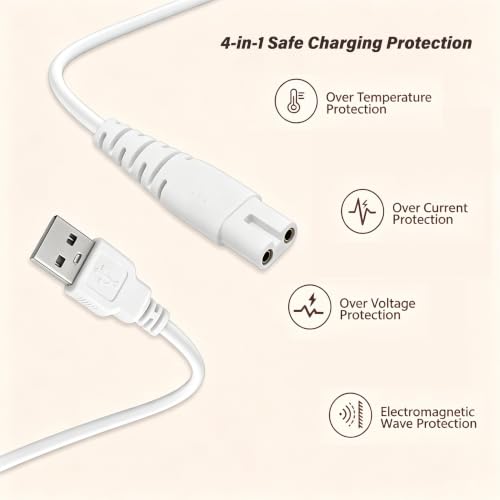 Image of Charger Cord Replacement for Flawless Pedi, Electronic Pedicure Tool - USB to DC 3.5 * 1.35mm Barrel Cable 6 ft White