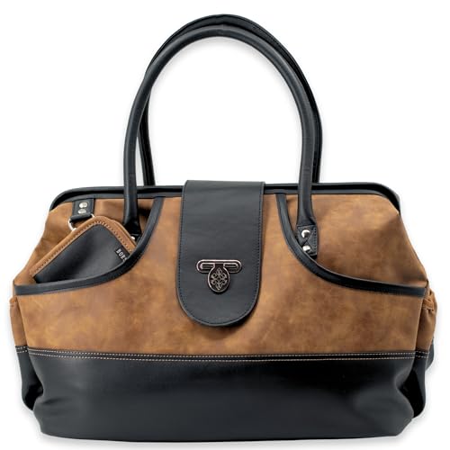 BORSALI Weekender Duffel Bag for Women with Packing Cubes, Travel Wallet, Shoe Covers, Crossbody Strap, Vegan Leather (Brown Duffel)