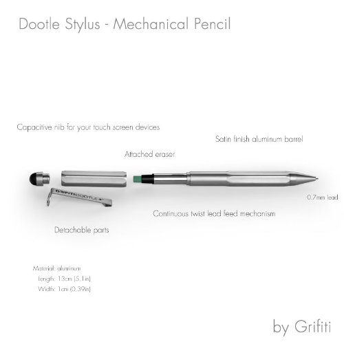 Grifiti Dootle Stylus Mechanical Pencil and Pen 2 Piece Set, Matte Silver Digital Stylus iPhones, Smartphones,Tablets and 0.7 MM Mech Pencil and Rollerball Pen - Thumbnail 4