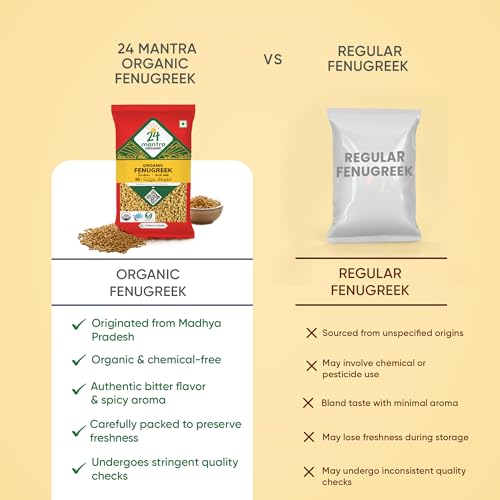 Image of 24 Mantra Organic Fenugreek Seeds /Methi Dana /Menthi Ginja - 100gms | Pack of 2 | 100% Organic | Chemical Free & Pesticides Free