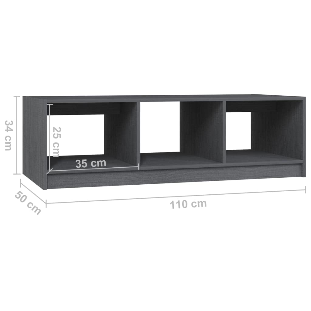 Mesa de centro gris 110 x 50 x 34 cm, diseño moderno de madera de pino maciza, robusta mesa auxiliar con estante para salón, dormitorio y pasillo