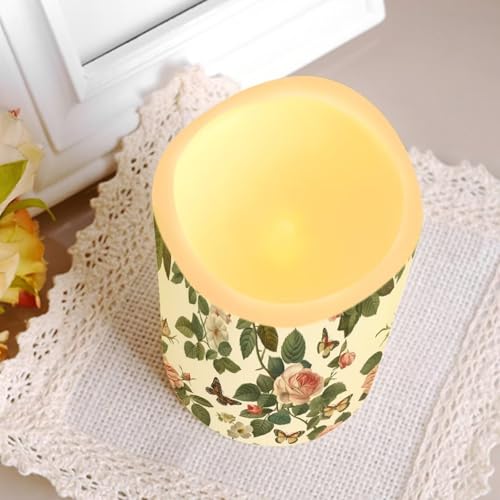 Image of Retro Rose Flameless Candles with Remote Color Changing Battery Operated Pillar Candles with Flickering Flame Electric Fake Plastic Candles Tea Light Living Room Dining Table Decor