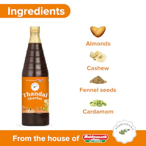 Image of Baidyanath Ayurvedant Thandai Sharbat | Traditional Ayurvedic Drink Concentrate | Refreshing Summer Beverage | 750 ml