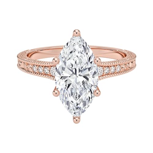 3 Ct Marquise Cut Engraved Pave Lab Grown Diamond Ring For Women