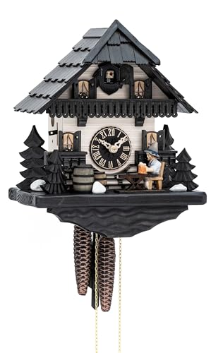 Hekas Cuckoo Clock Black Forest House with Moving Beer Drinker