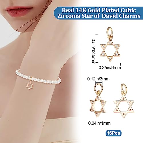 Beebeecraft 1 Box 16Pcs Star of David Charms 14K Gold Plated Star Pendant Charms with Cubic Zirconia with Jump Ring for DIY Crafts Bracelet Necklace Jewelry Making - Image 2