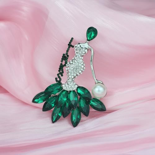 Image of Greek Sorority Brooch Pin for Women Sorority Gift Paraphernalia Jewelry Green Rhinestone Pearl Brooch Pin Sisterhood Graduation Gift for Soror Sister