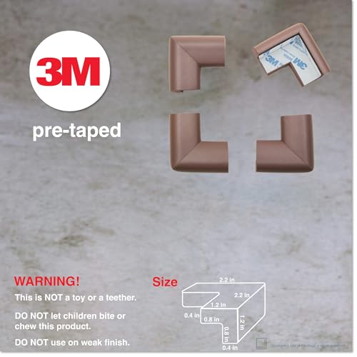 Image of Roving Cove HeftyFit Corner Protector for Baby (12 Large Corners), Heavy-Duty Soft Rubber Foam Furniture Corner Bumper Guards, 3M Adhesive Pre-Taped, Coffee Brown