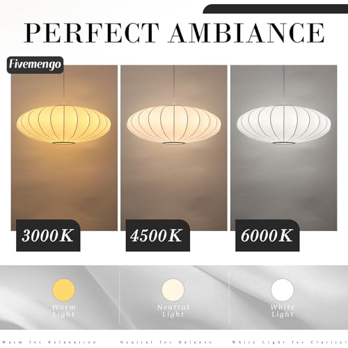 Image of Large 23.6 inch Lantern Pendant Light, White Imitation Silk Lampshade, Bubble Pendant Light, Hanging Lamp Simple Chandelier for Living Dinning Room Kitchen Island Bedroom Restaurant Cafe