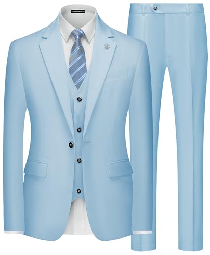MAGE MALE Mens Suits Slim Fit 3 Piece Tuxedo Suit One Button Solid Prom Wedding Party Blazer Vest Pants Set with Tie