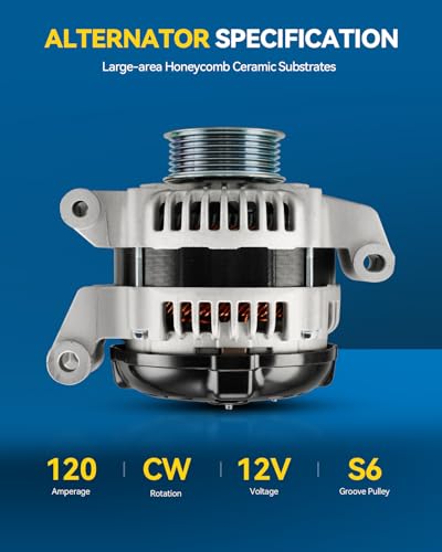 Image of PHILTOP New Alternator Compatible With 01-06 Chrysler Sebring 2.7L V6, 01-06 Dodge Stratus 2.4L L4, 01-06 Chrysler Sebring 2.4L L4, 01-06 Dodge Stratus 2.7L V6 13868N 12V 120Amp CW 6-Groove Pulley