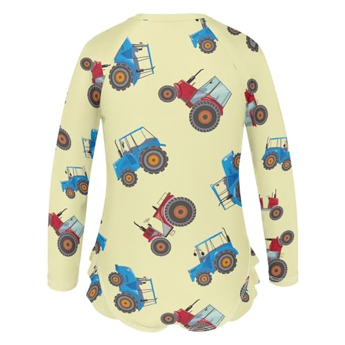 Blue Red Tractor Girls Swimsuit One Piece Rash Guard Girls' Swimwear Long Sleeve Swimsuits for Girl Size 3-12T3