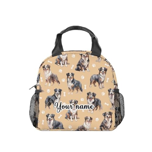 AIOMXZZ Customized Australian Shepherd Lunch Bag for Girls Boys, Small Lunch Bag Insulated, Cute Reusable Lunchbox for Kids, Brown Freezable Lunchbags for School Work