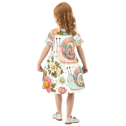 Little Girls Dress Short Sleeve Toddler Summer Sundress 2-8T Colorful Daisy Snail3
