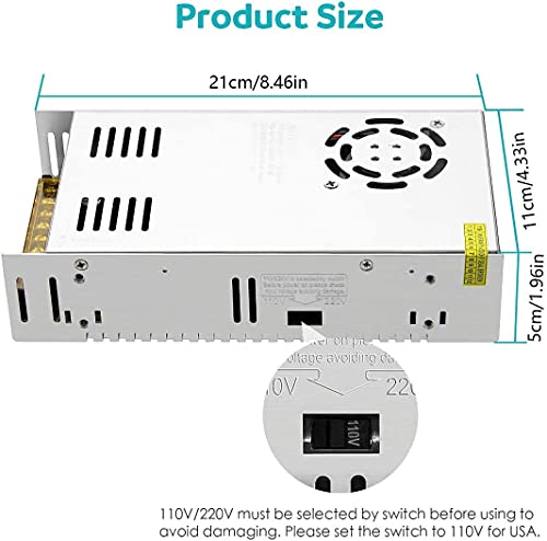 Image of TRIDEV Traders DC 24V 15A 360W Switching Power Supply Universal Regulated Transformer (AC 220V /240V to DC 24Volt 15Ampere 360Watts Suitable for LED Strips, car stereos, Wireless routers, Printers..