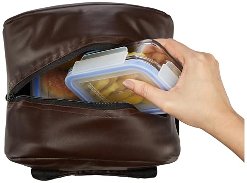 Image of Amazon Basics Artificial Leather Medium Lunch Bag | Leakproof, Stylish & Organized for Office, School, College & Travel