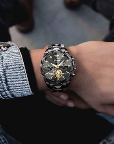 Image of OLEVS Men Automatic Watch Diamond Skeleton Mechanical Original Luxury Self Winding Wrist Watch for Men