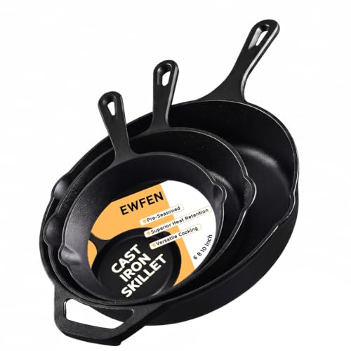 EWFEN 3-Piece Cast Iron Skillet Set