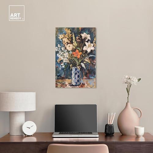 Image of Art Remedy Blue Floral Vase Canvas Floral Vase Wall Art, Gallery Wrapped, 16 inch x 24 inch