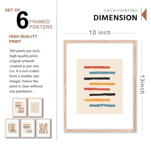 Image of NoWorries Modern Art Wall Frames for Home Decoration - Wall framed poster art prints /Wall paint9ings for living room decor (Pattern-Minimal art) Set of 6 (10x13inches Multicolor) (ART-5)