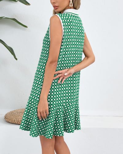Image of YEXPINE Women's Sleeveless Polo Dress Ruffle Hem Lapel V Neck T-Shirt Summer Mini Dresses