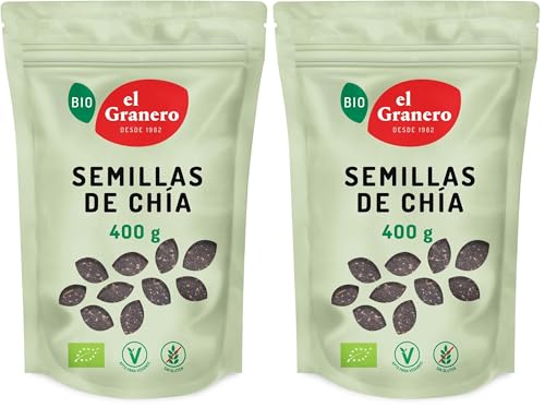 El Granero Integral - Semillas de Chía BIO - 400 g - Fuente de Proteínas y Ácidos Grasos Omega-3 - Ricas en Fibra, Minerales y Antioxidantes - Aptas para Veganos (Paquete de 2)