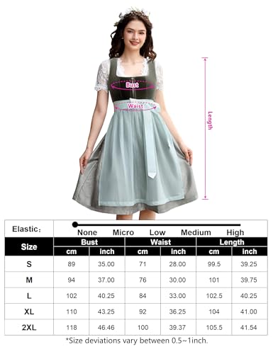 GloryStar Women's German Dirndl Dress Costumes for Bavarian Oktoberfest Carnival Halloween Green-velvet M