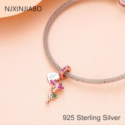 Image of S925 Sterling Silver Rose Gold Romantic Charm Pendant, Gifts for Family Friends Girlfriend, Valentine's Day Birthday Christmas Anniversary, Bracelet Necklace Bead Dangle Charm for Women Jewelry