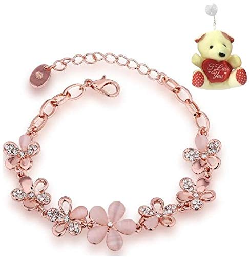 Okos Valentines Collection Alloy Rose Gold Plated Pink Flowers Link Chain Adjustable Size Bracelet Decorated With Crystals With 1 Teddy Bear Br1000009Ted - Womens (B08SKJ388B) Amazon Price History, Amazon Price Tracker