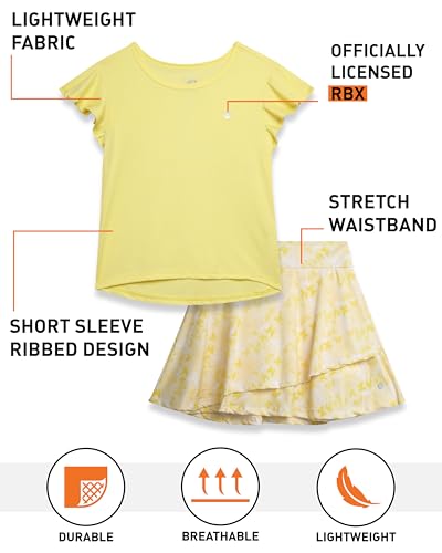 Image of RBX Girls Athletic Skort Set - 2 Piece Ribbed Short Sleeve Tee and Athletic Skort for Girls (Sizes: 7-12)