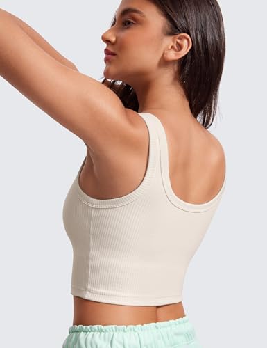 Image of CRZ YOGA Ribbed U Neck Crop Tank Tops | Medium Support, Removable Pads, Casual, Wide Straps, Longline Sports Bras for Women