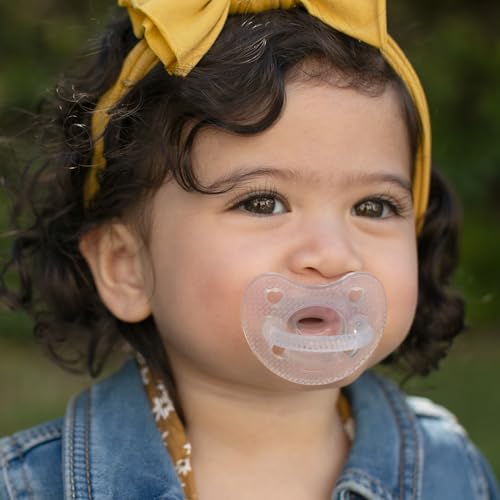 Image of Chicco PhysioForma Luxe Orthodontic Pacifier for Babies 6-16 Months, One-Piece 100% Soft Silicone, Supports Breathing, Textured Shield & Handle, Sterilizing Case, BPA Free, 2-Pack, Crystal