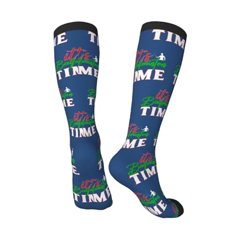 It's Badminton Time Calf-Length Color-Blocked Knee-High Socks With 3D Printed Design, Unisex4
