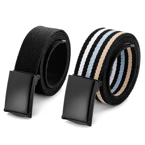 Image of Mile High Life Cut To Fit Canvas Web Belt Size Up to 52 inch with Flip-Top Solid Black Military Buckle