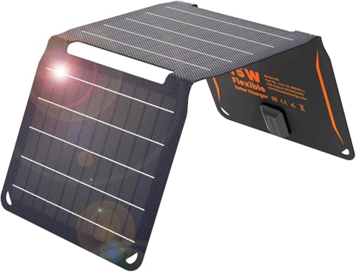 FlexSolar - Panel solar USB de 15 W pequeño cargador solar portátil plegable (5 V/3 A máx.), paneles solares móviles...