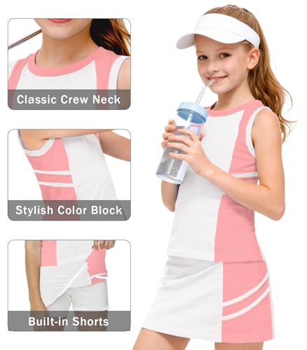 Image of AOBUTE Girls Tennis Golf Outfit Tank Top and Skirt with Shorts Set 4-12 Years
