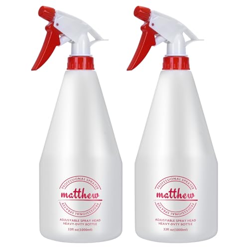 Matthew Cleaning 32 oz Plastic Spray Bottles, Professional Chemical Resistant Heavy Duty Spray Bottles for Chemicals, Cleaner, Bleach, Solvent Safe, Adjustable Nozzle and Measurement, 2 Pack