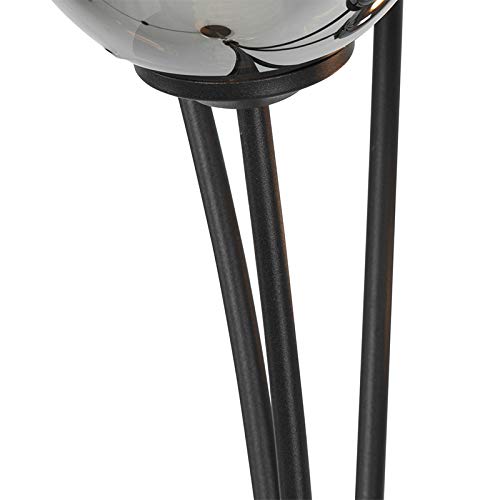 Qazqa Landhaus Stehleuchte, Stehlampe - Athens - Schwarz mit Rauchglas, max. 28W, Geeignet für LED, 5-flammig, 160cm, Ideal als Wohnzimmerlampe