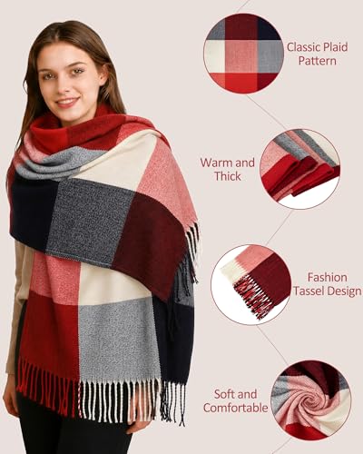 Image of Loritta Winter Scarf for Women, Long Plaid Shawl Wraps Scarves Gifts