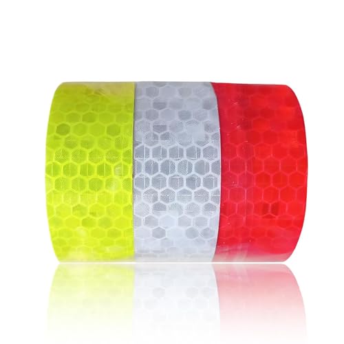 Brilovent 3 Rolls Reflective Tape Outdoor Waterproof Reflective Warning Tape Reflector Tapes Night Safety Stickers for Trailers Bicycles Clothing Silver Red Yellow (1 Inch x 30 Ft)