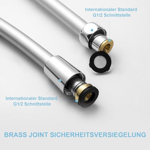 OFFO Brauseschlauch Duschschlauch 3,5 m, Universal Duschrohr mit Duschschlauch Waschmaschine Hochdruck Brauseschlauch für Badarmaturen Ersatz, silber