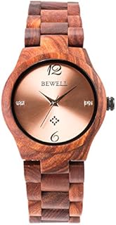 Alienwork Armbanduhr Damen rot Holz-Armband Rosegold Holzuhr Natur-Holz