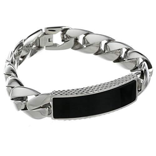Lavari Jewelers 25 Carat Black Onyx Stainless Steel Bracelet for Men 8.5 Inch Fold Over