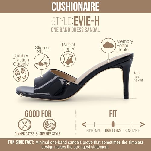 Image of CUSHIONAIRE Evie Kitten Heel Sandals for Women, Slip On One Band Dress Sandals with Memory Foam, Wide Widths and 3 Inch Heel